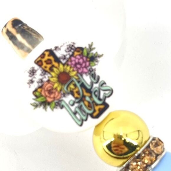 He Lives! Jesus Christ Christian cross pen handmade NEW bling rhinestone blue fl - Picture 6 of 6